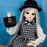 Proudoll 1/3 BJD Doll 60cm 24Inches Ball Jointed SD Dolls Move Joints Action Figures Caroline Hat Wig Blouse Dress Handbag Boots