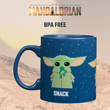 Silver Buffalo Star Wars The Mandalorian Protect Attack Snack Ceramic Coffee Mug for Cappuccino, Latte or Hot Tea, 20 Oz, Blue