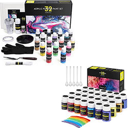 Magicfly 32 PCs Acrylic Pouring Paint Kit and Magicfly 28 Colors Mica Powder Bundle