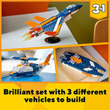 LEGO Creator 3in1 Supersonic-Jet 31126 Building Kit; Build a Jet Plane and Rebuild It into a Helicopter or a Speed Boat Toy; A Creative Gift for Passionate Fans Aged 7+ (215 Pieces)