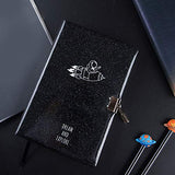 Gowelly Locking Journal Notebook, PU Leather Diary with Lock, Space Design Black A5 Notebook, Planner, Organiser, Secret Diary, 100 gsm Thick Paper, Gift for Adults Kids, 8.4" x 5.7"