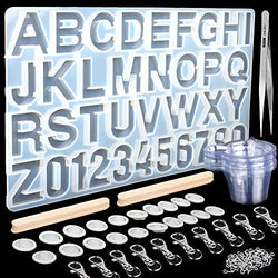 Number Alphabet Silicone Moulds for Resin, LEOBRO 1 Pack Thick Durable Epoxy Resin Mould with 111 PCS Assistant Tools Set, for Making Personalized Keychains, Pendants, DIY Jewelry, Teaching Tools