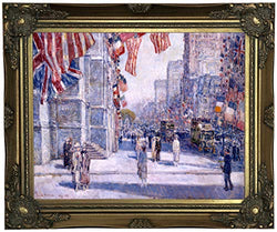 Historic Art Gallery Early Morning on The Avenue in May 1917 by Childe Hassam Framed Canvas Print, Size 11x14, Gold