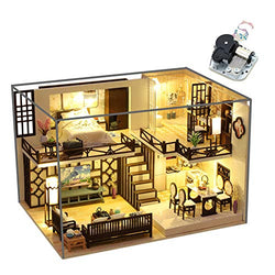 Wooden New Chinese Style Dollhouse Kit DIY1:24 Mini Double-Layer Loft Handmade Creative Puzzle Doll House Kit Christmas Birthday Gifts for Boys and Girls