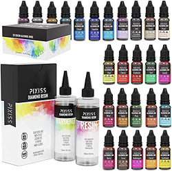 Pixiss Alcohol Ink Set - 25 Large Highly Saturated Colors and Pixiss Epoxy Resin Crystal Clear Casting Resin 17-Ounce Kit