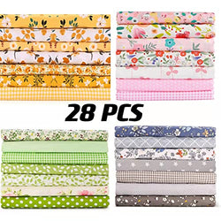 E&EY 28 pcs Fat Quarters Quilting Fabric Bundles 9.8” x 9.8” inches (25cm x 25cm), for Patchwork Sewing Crafting Print Floral (28pcs 9.8''X9.8''inch)