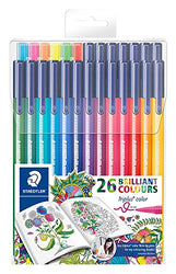 Staedtler 26 Triplus Fineliner Fiber Tip Color Pens for Adults Johanna Basford Edition, 26 colours