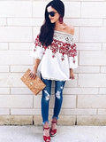 Romwe Women's Cold Shoulder Floral Embroidered Lace Scalloped Hem Blouse Top White Large