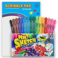 The Mega Deals Scented Markers, 12 Count Assorted Colors Watercolor Markers + 4 Bonus Smelly Markers | Includes Drawing Pad