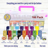 TIE DYE Toner 15 Colors, One-Step Tie Dye Kit for Kids and Adults, Tie dye for Fabrics, Tie Dye Party Kit 166 Pieces All Inclusive: Gloves, Rubber Bands, Covers, Aprons, Funnel, Guide and Carry Case