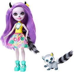 Enchantimals Larissa Lemur  Doll & Ringlet Figure, 6-inch Small Doll, with Long Purple Hair, Animal Ears and Tail, Removable Skirt and Shoes, Gift for 3 to 8 Year Olds [Amazon Exclusive]