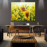 Canvas Wall Art - Sunflowers in Oil Painting Style - Modern Wall Decor Gallery Canvas Wraps Giclee Print Stretched and Framed Ready to Hang - 24" x 36"