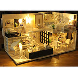 DIY Dollhouse Miniature Kit with Furniture, 3D Wooden Dollhouse Kit Plus Dust Proof & LED Light & Music Movement, 1:24 Scale Creative Room Toys Miniature Dolls House Kit