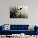 Bald Eagle Soaring Through Misty Tongass Canvas Wall Art Print, Eagle Artwork