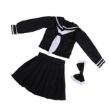 Fityle 1/3 BJD Dress Two-Piece Outfits College Style Uniform for Night Lolita Doll Black