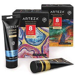 Arteza Metallic Acrylic Paint Bundle: Jewel and Essentials Colors, Painting Art Supplies for Artist, Hobby Painters & Beginners
