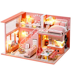 PWTAO DIY Miniature Dollhouse Kit Mini Doll House Accessories Wooden Model Kits with Furniture Toy Plus Dust Proof and Music Movement Handcrafts Toys for Kids Children Teens Birthday Gift