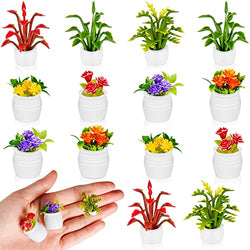 14 Pieces Dollhouse Plant Miniature Bonsai Plant Mini Potted Plant Flower Model Tiny Fake Greenery Ornament Dollhouse Furniture for Toddlers Girls and Boys (Vivid Style)