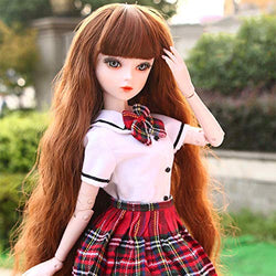 LUSHUN BJD Doll 1/3 SD Dolls 22 Inch 23 Ball Jointed Lifelike Dolls College Uniform Set with Clothes Outfit Shoes Wig Hair Makeup Best Gift for Girls Family Girl Series,B