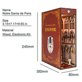 Notre Dame De Paris Book Nook Kit ,Buladle 3D Wooden Assembled Bookshelf Insert Bookshelf Decor Alley Book Nook DIY Dollhouse Miniature Kit with Furniture&Motion Sensor Lights