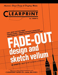 Clearprint 1000H Design Vellum Pad with Printed Fade-Out 8x8 Grid, 16 lb., 100% Cotton, 8-1/2 x 11 Inches, 50 Sheets, Translucent White (10002410)