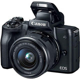 Canon EOS M50 Mirrorless Digital Camera with 15-45mm Lens (Black) (2680C011) + 64GB Memory Card + Case + Corel Photo Software + LPE12 Battery + Charger + Card Reader + HDMI Cable + More (Renewed)