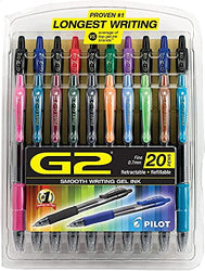 G2 Premium Refillable & Retractable Rolling Ball Gel Pens, Fine Point, Assorted Color Inks, 20-Pack (31294) Improved Version (‎Pack of 20 ‎Assorted)