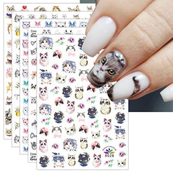 JMEOWIO 8 Sheets Animal Cat Nail Art Stickers Decals Self-Adhesive Pegatinas Uñas Cute Nail Supplies Nail Art Design Decoration Accessories