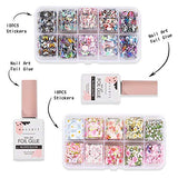 Makartt Nail Art Foil Glue Gel with Flower and Butterfly Foil Sticker Nail Prints Set Nail Transfer Tips Manicure Art DIY 15ML, 20PCS (2.5cm100cm) Stickers, Nail Dryer Curing Lamp Required