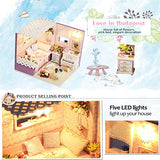 ROBOX DIY Miniature Dollhouse Kit Mini Dolls for Girl Romantic Bedroom Hand-Assembled Modern Little House Miniatures Project Christmas,Birthday,New Year Gift with Led Lights and Furniture