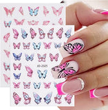 9 Sheets Flower Nail Art Stickers Decals Spring Butterfly 3D Self-Adhesive Nail Decals Gold Foil Line Designs Nail Decorations Hollow Out Leaf Nail Supplies DIY Nail Accessories for Women Girls