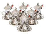 Alisveristime (SET OF 6) Handmade Turkish Tea Water Zamzam Serving Set Glasses Saucer (Silver)