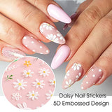 5D Flower Nail Art Stickers Decals Daisy Plumeria Flower Nail Stickers Acrylic Engraved Slider Embossed White Yellow Florals Decals Nails Manicure for Women Girls 3 Sheets (Daisy)