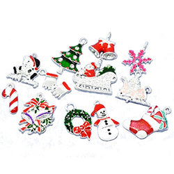 Housweety 50 Mixed Silver Plated Enamel Christmas Charms Pendants