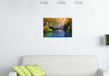 Modern Canvas Painting Wall Art The Picture for Home Decoration Old Bridge Over Blue Lake in Autumn Misty Park with Colourful Trees Landscape Forest&Lake Print On Canvas Giclee Artwork for Wall Decor