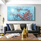 Canvas Wall Art for Living Room Traditional Chinese Painting Hand Painted Blossom And Bird Canvas Wall Art Modern Light Blue Landscape Oil Painting Artworks for Bedroom Bathroom Kitchen Wall Décor Ready to Hang 20*40 inches