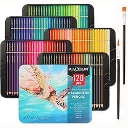 Kalour Professional Watercolor Pencils, Set of 120 Colors,with Two Brush,Numbered and Lightfastness,Water-soluble Colored Pencils for Adult Coloring Book,Water Color Pencils for Artists Beginner Kids