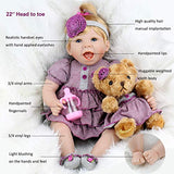 Aori Reborn Baby Doll 22 Inch Handmade Realistic Laughing Baby Doll with Teddy Bear Set for Girls Children