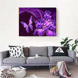 5D DIY Diamond Painting, Diamond Art Kits for Adults Round Drill Pasted Diamonds Embroidery Cross Stitch Arts Craft Home Wall Decor Purple Butterfly 16x12 inch