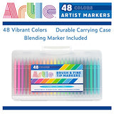 Artle Brush & Fine Tip Markers, 48 Colors - Brightly Colored Markers, Double Sided for Journaling, Lettering, Kids and Adult Coloring Books, and More, Comes with Durable and Convenient Carrying Case