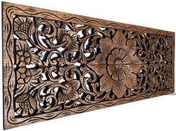 Asiana Home Decor Large Carved Wood Wall Panel. Floral Wood Carved Wall Decor. Size 35.5"x13.5"x0.5" (Brown-Teak)