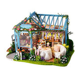 Dollhouse Miniature with Furniture, DIY Wooden Doll House Kit Tea House-Style Plus Dust Cover and Music Movement, 1:24 Scale Creative Room Idea Best Gift for Children Friend Lover