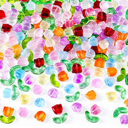 PAGOW 160PCS Tulip Flower Beads Glass Translucent Bracelet Beads Colorful Handcrafted Crystal Loose Glass Beads for Spring Summer DIY Jewelry Making Gifts