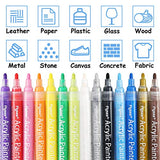 Acrylic Paint Pens, Fabric Paint Markers Kids Art Craft Supplies Rock Painting Kit for Glass Rock Ceramic Metallic Wood Leather Chalkboard Permanent Marker Painting Supplies Water Based 14 Colors Set