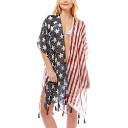 Me Plus Women Fashion Summer American Flag Beach Cover up Cover Up Shawl Wrap Kimono (USA Flag Print)