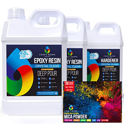Craft Resin Deep Pour Epoxy Resin Kit 1.5 Gallon & Mica Powder (26 Solid Colors, 4 Neon Glow)