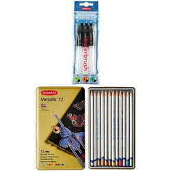 Derwent Art Supplies, Waterbrush, 3 Pack (2301975) + Metallic Watersoluble Pencils