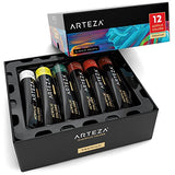 ARTEZA Acrylic Paint, Set of 12 Colors/Tubes (22 ml/0.74 oz.) with Storage Box, Rich Pigments,