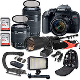 Canon EOS Rebel T7i DSLR Camera Bundle with Canon EF-S 18-55mm f/4-5.6 is STM Lens + Canon EF-S 55-250mm f/4-5.6 is STM Lens + 500mm f/8 Preset Lens + Accessory Kit