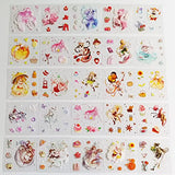 100 Sheets Kawaii Sticker Set,Cute Cartoon Girl Flowers PET Transparent Decorative Stickers Decal Pack for Water Bottles Phone Cases Laptops Art DIY Crafts Album Bullet Journal Planner Scrapbook